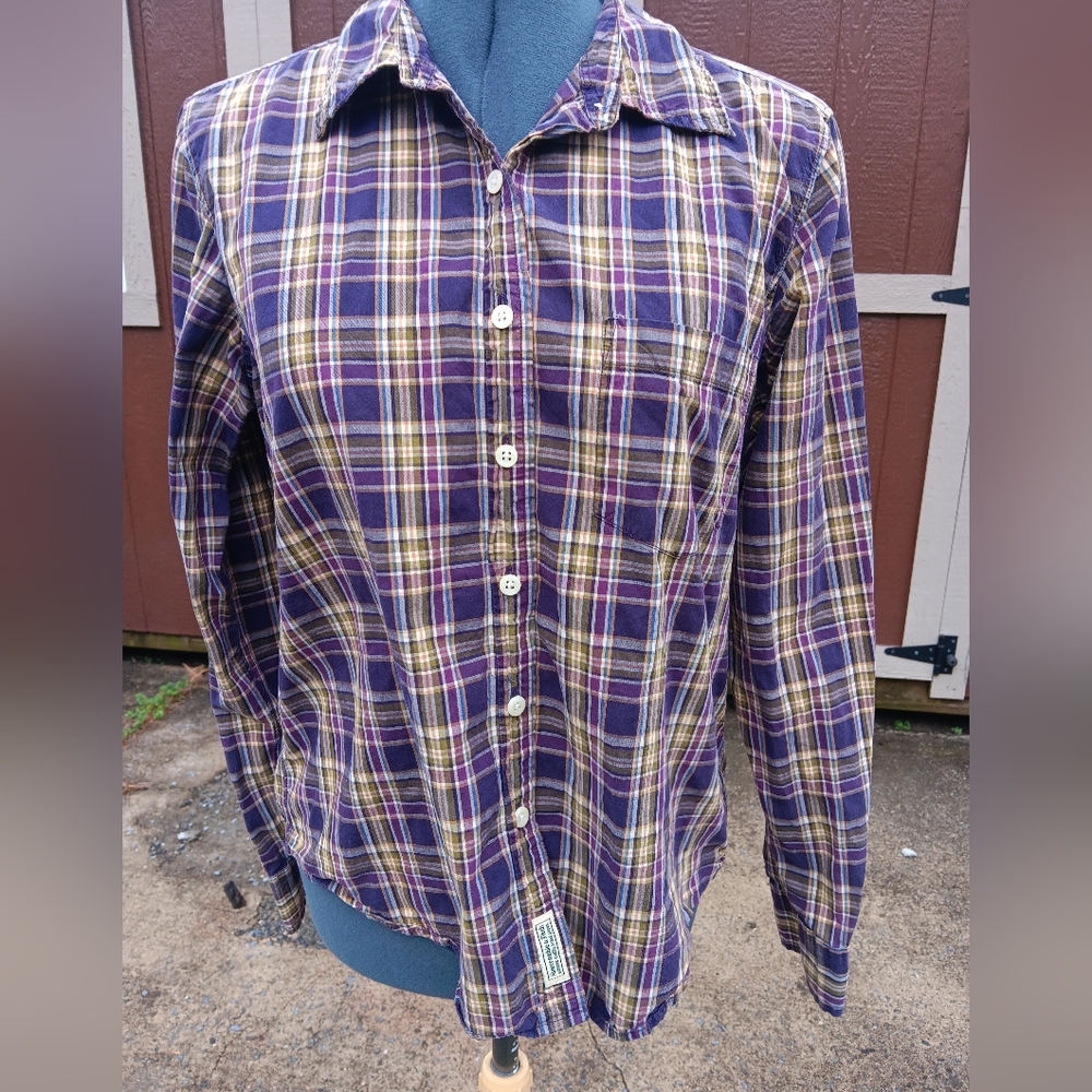 Abercrombie & Fitch Women's Purple Plaid Button-Up Shirt L